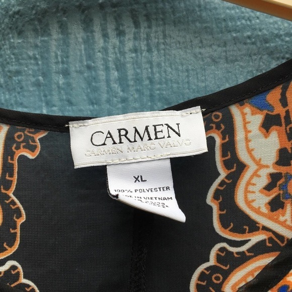 Carmen Marc Valvo Women's Size XL Semi Sheer Boho Printed Blouse - Picture 4 of 5